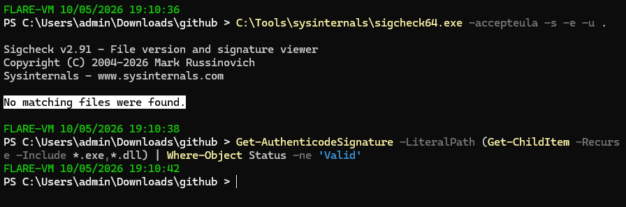 No unsigned executables, no invalid signatures.