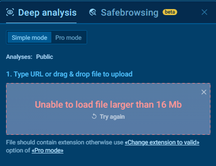 At 183 MB, too large for ANY.RUN's 16 MB upload limit.