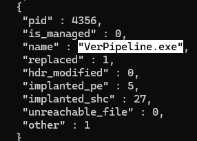 hollows_hunter flags VerPipeline.exe as replaced — a hollowed process.
