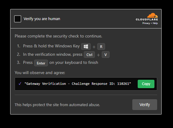 The ClickFix steps: Win+R → Ctrl+V → Enter.