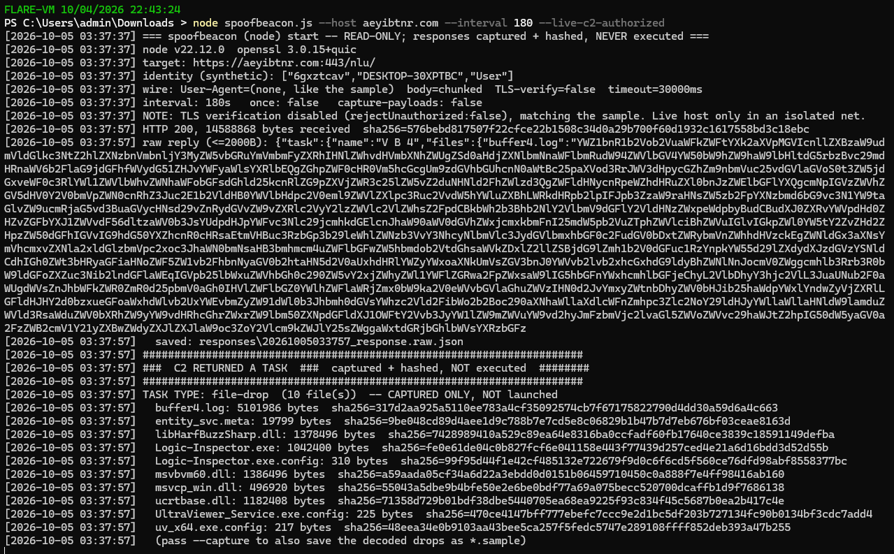 The read-only client capturing the live C2's 10-file task.files response.